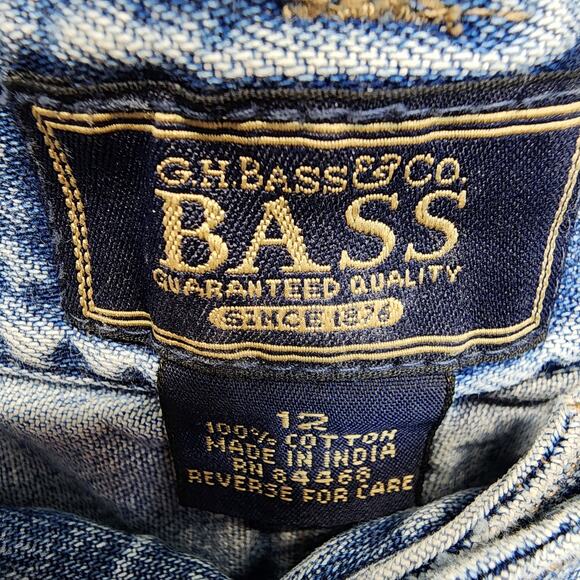 Vintage Bass Denim Maxi Carpenter Skirt Size 12 32" Medium Wash Back Slit Indie - Picture 12 of 12